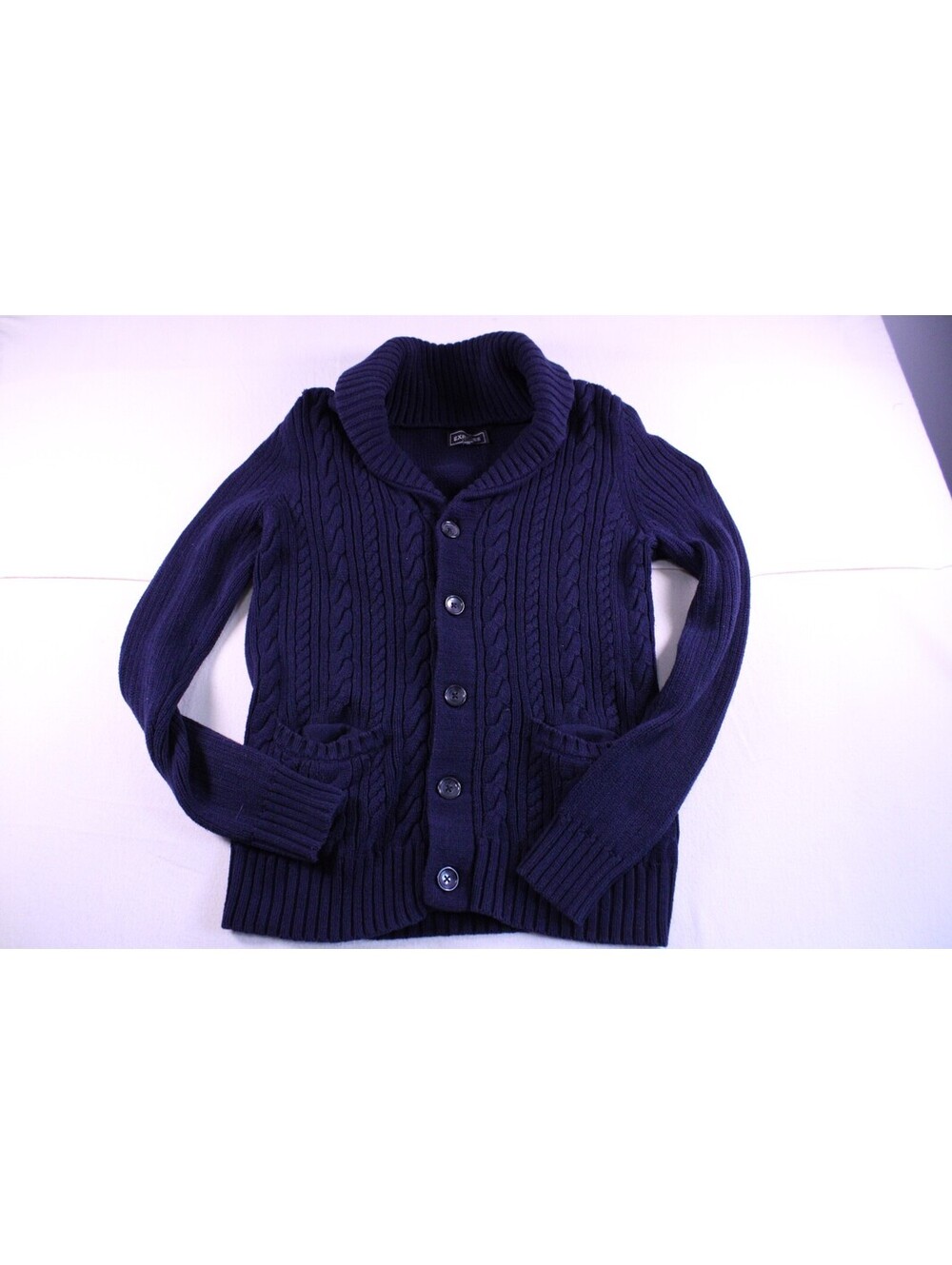 Express Men's Navy Blue Cable Knit Cardigan Sweater NWOT Shawl Collar Size S